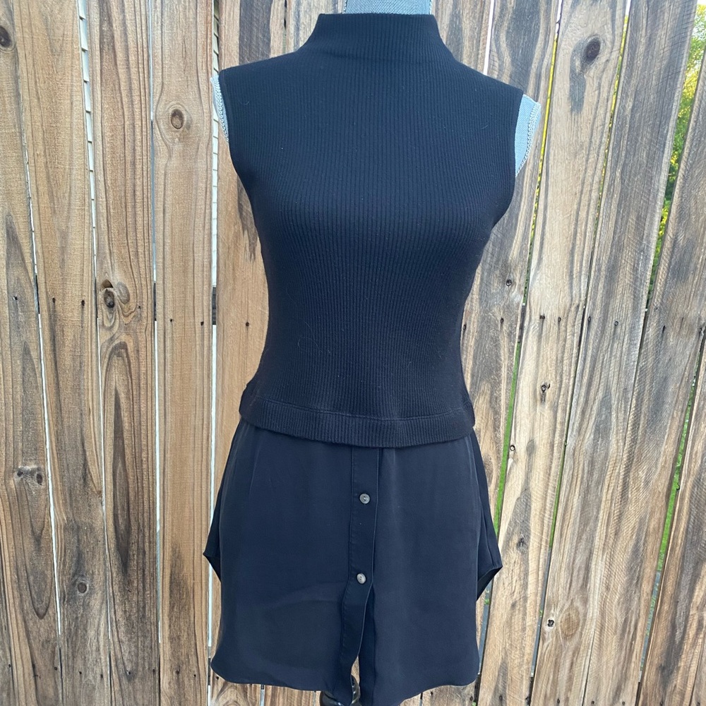 Theory mock neck sleeveless knit silk sleeveless tunic top Sz M